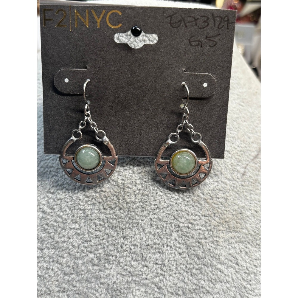 #19. Silver-tone Green Stone Drop Earrings